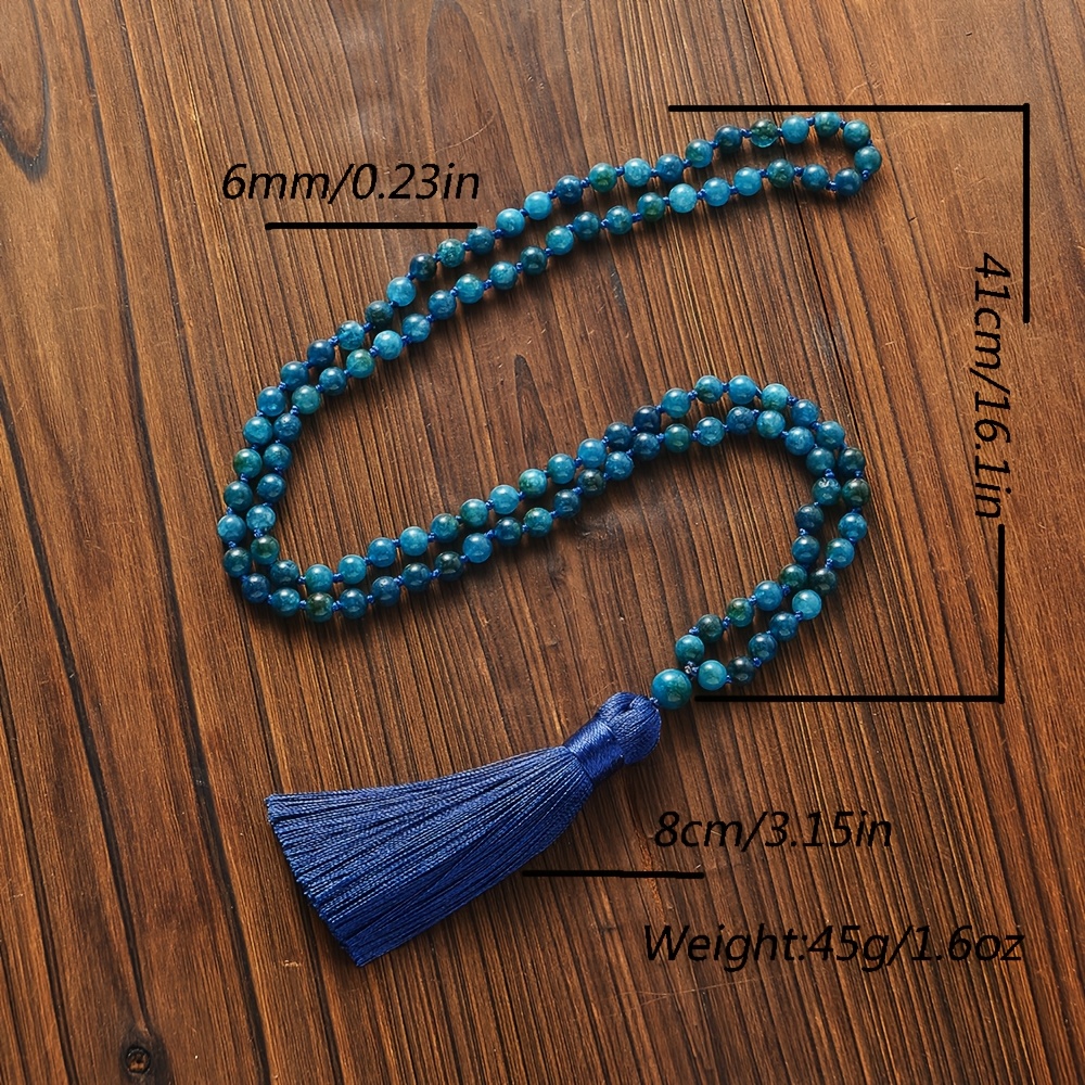 Men's Natural Phosphorite Bead Necklace Green 108 Beads Tassel Pendant